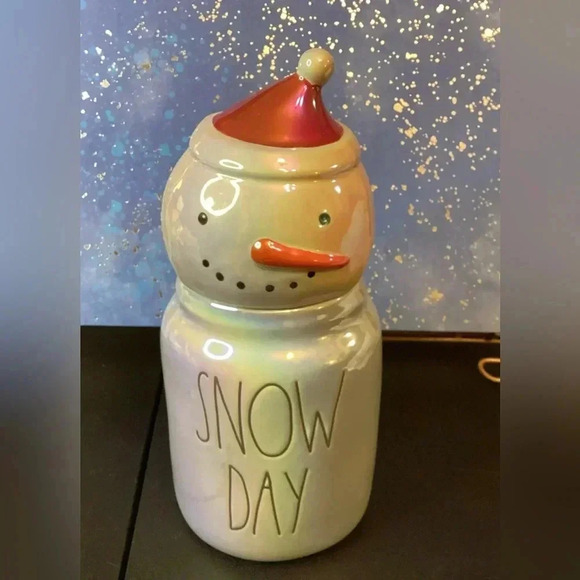 Rae Dunn Snow Day Snowman Head Christmas Canister White Blue Iridescent NEW - Picture 5 of 10